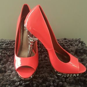 HOT! Rachel Roy Neon Coral Peep-toe Platform